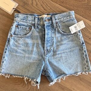GRLFRND Light Blue Frayed Hem Jean Shorts